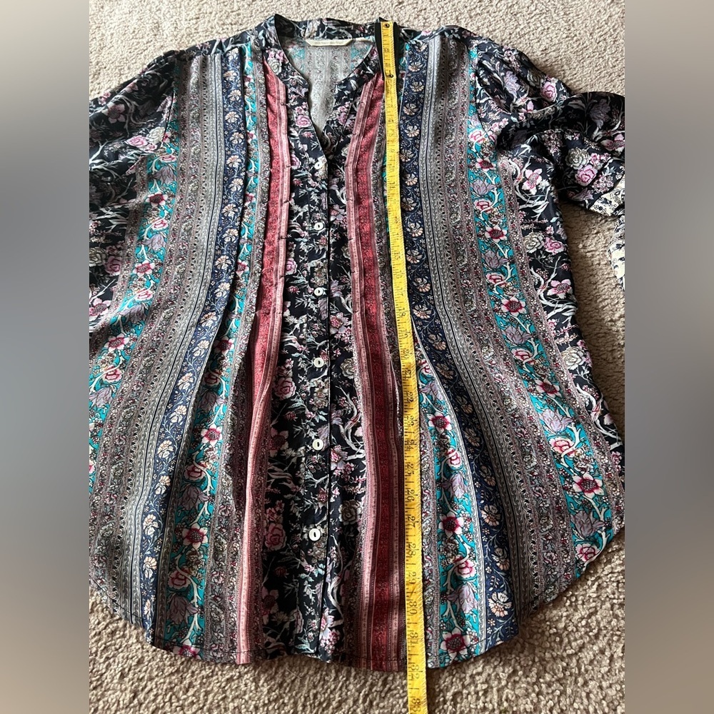 Soft Surroundings Multicolor Floral Stripe Button-Front Blouse - Picture 11 of 13